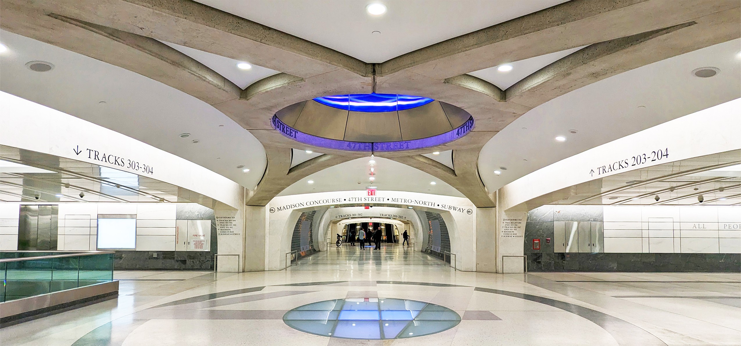 Grand Central Madison skylight with colored lighting
